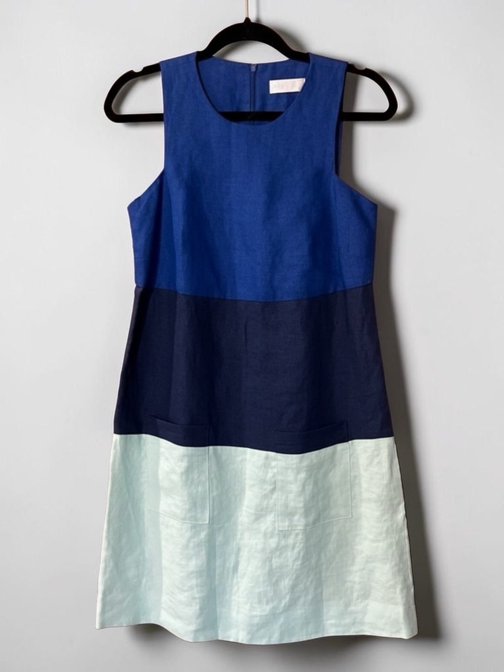 Carleen 100% Linen Colorblock Shift Dress XS Quiet Luxury Coastal Grandmother